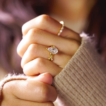 Pear Cut Twig Lab-Grown Diamond Engagement Ring