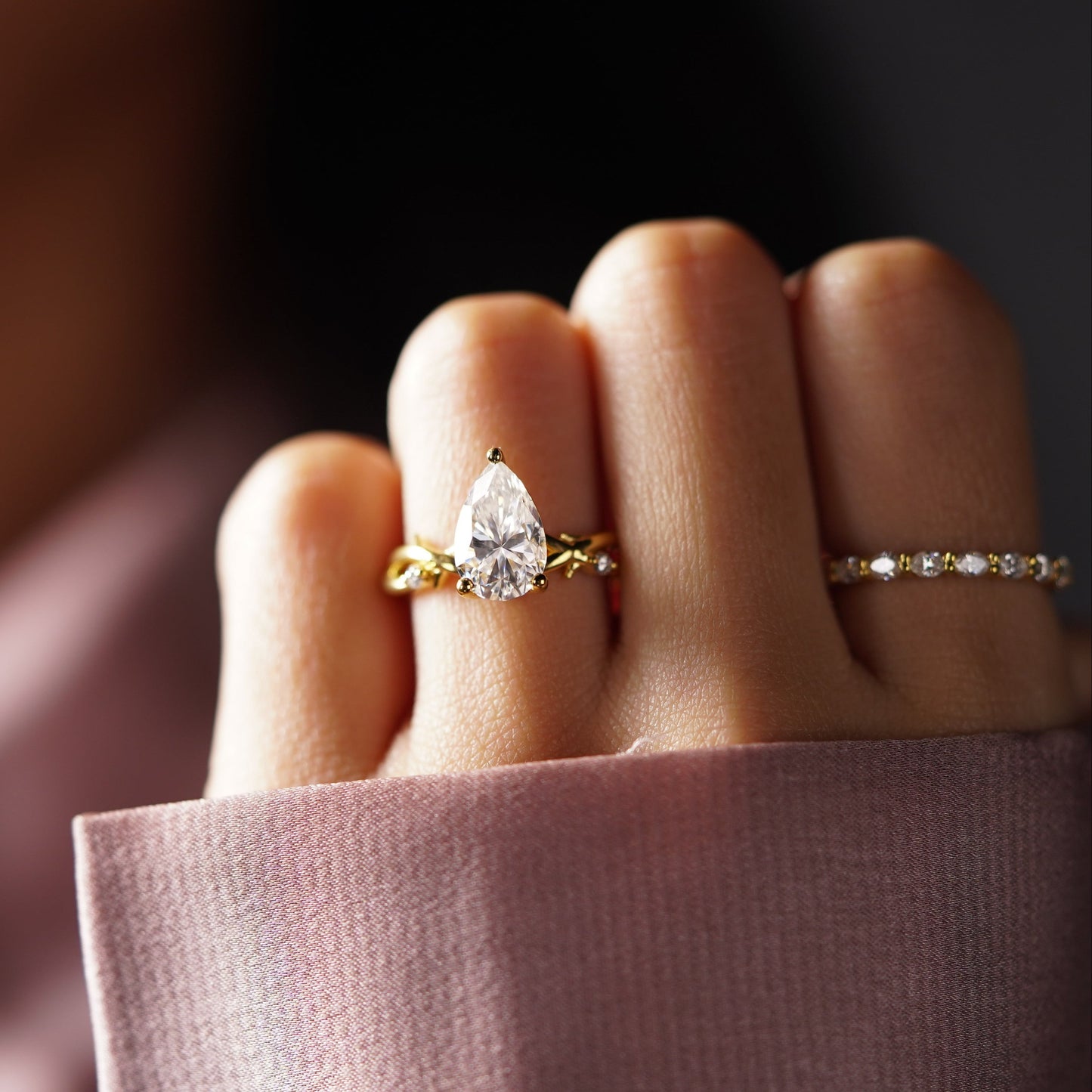 Pear Cut Twig Lab-Grown Diamond Engagement Ring