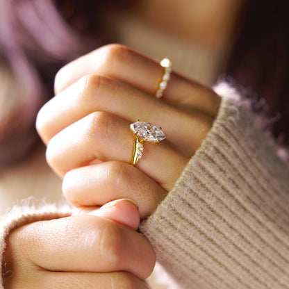 Marquise Cut Curved Pave Lab-Grown Diamond Engagement Ring
