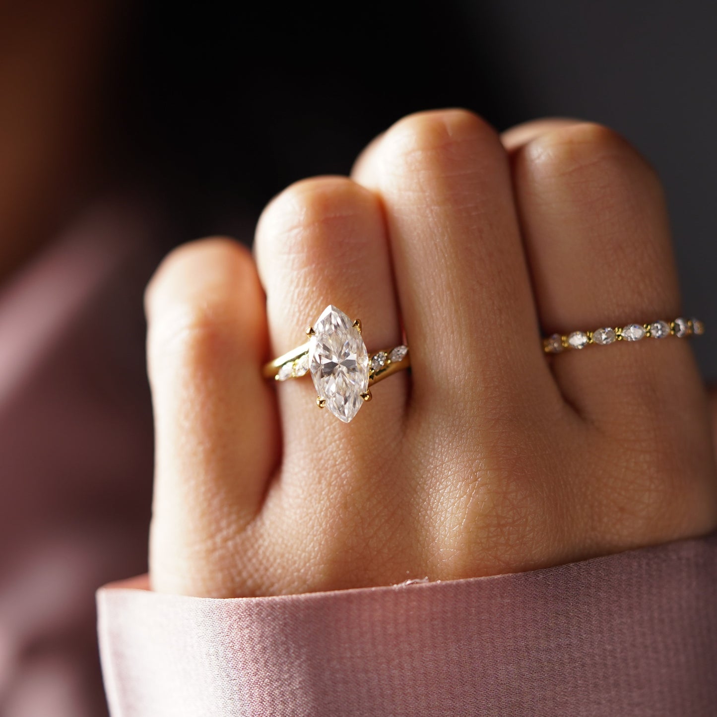 Marquise Cut Curved Pave Lab-Grown Diamond Engagement Ring