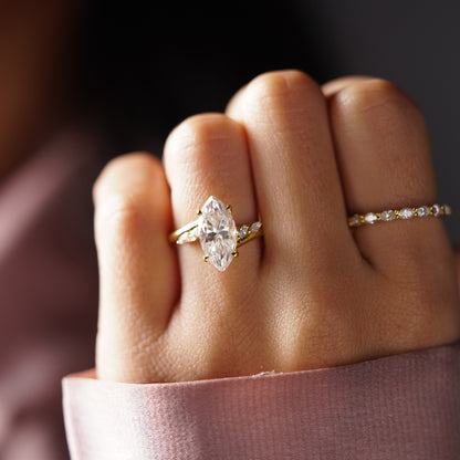 Marquise Cut Curved Pave Lab-Grown Diamond Engagement Ring