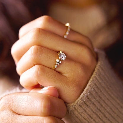 Round Cut Cluster Lab-Grown Diamond Engagement Ring