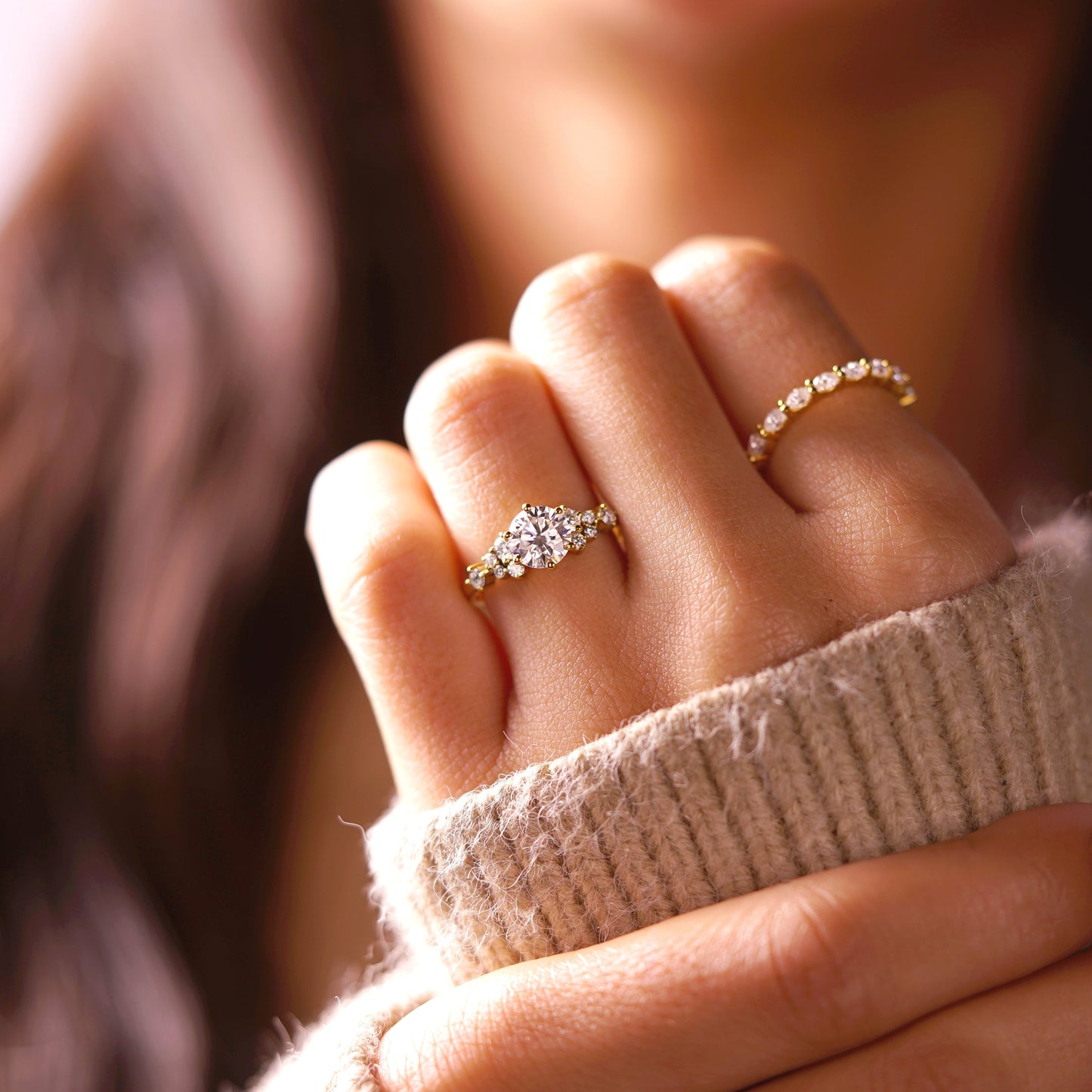 Round Cut Cluster Lab-Grown Diamond Engagement Ring