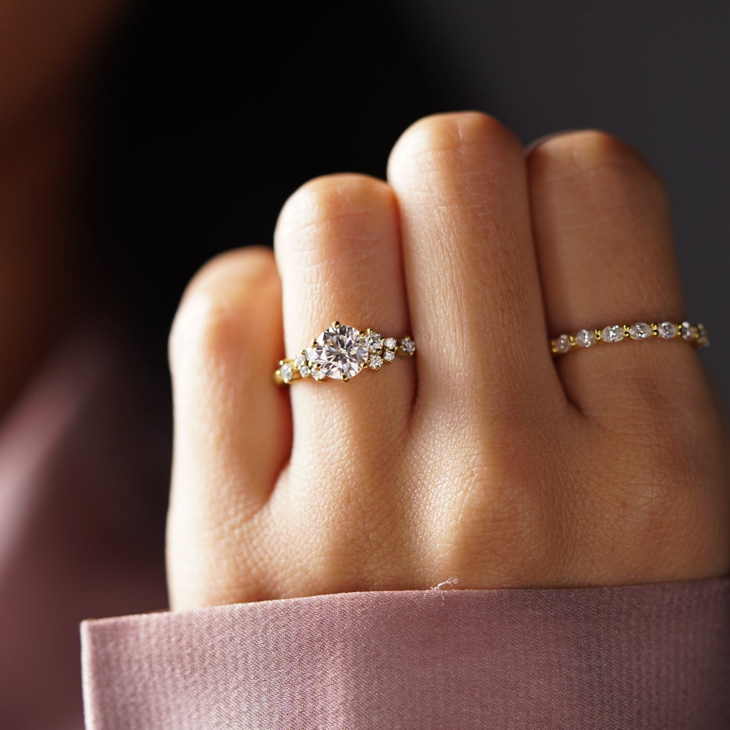 Round Cut Cluster Lab-Grown Diamond Engagement Ring
