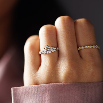 Round Cut Cluster Lab-Grown Diamond Engagement Ring