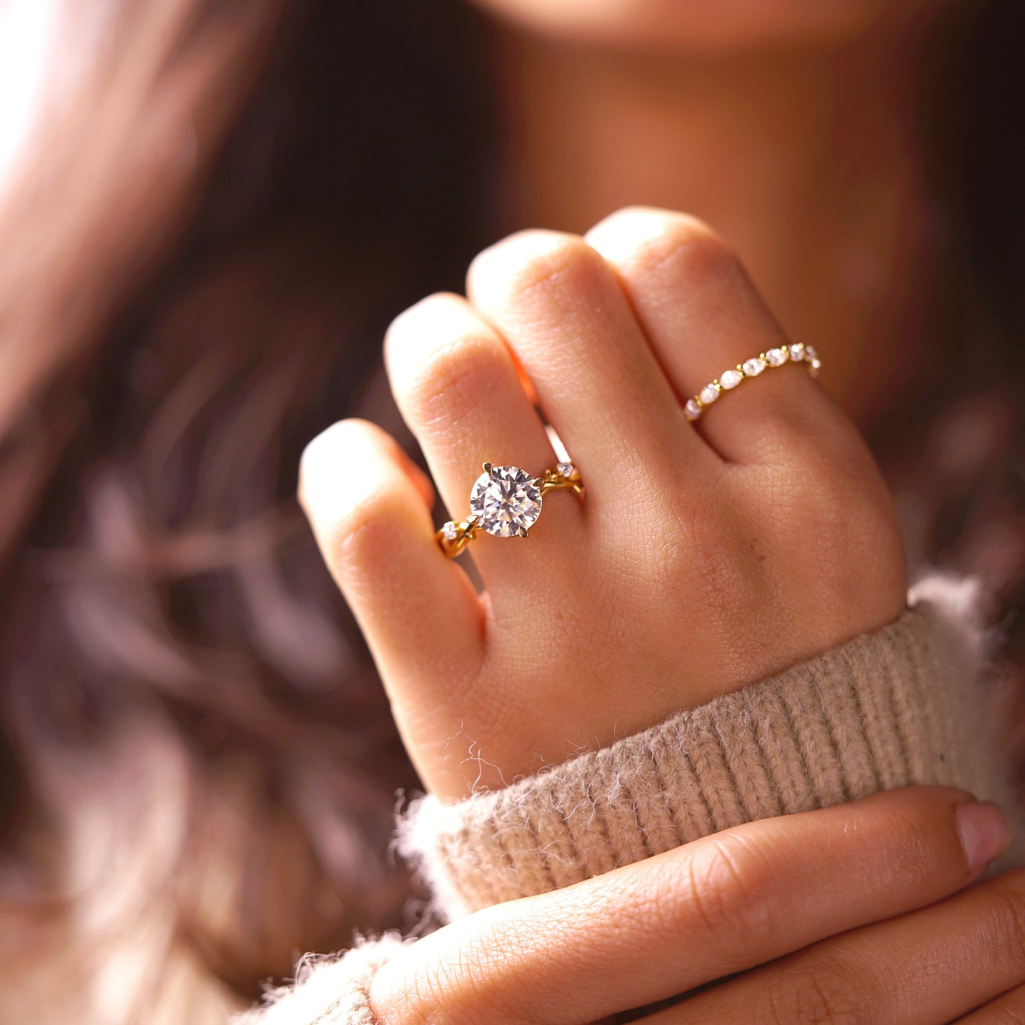 Round Cut Twig Lab-Grown Diamond Engagement Ring