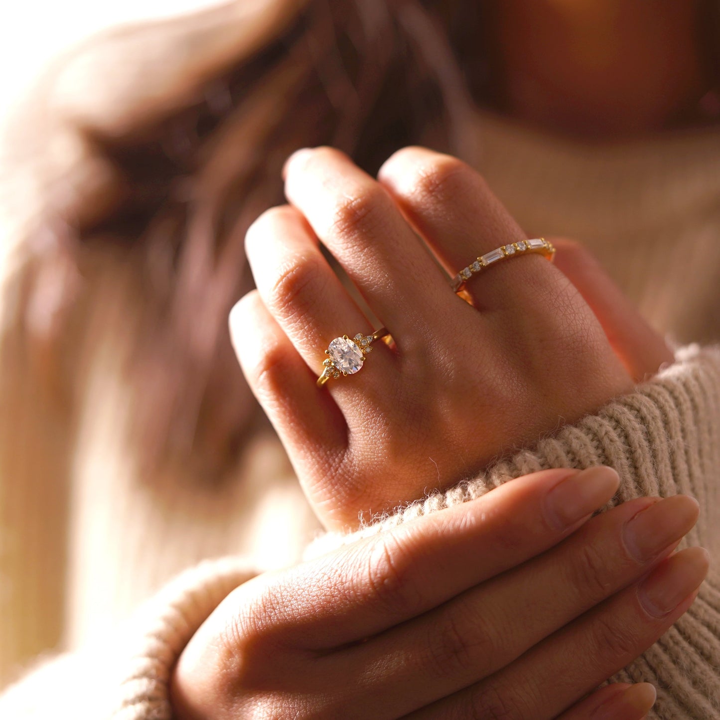 Oval Cut Cluster Lab-Grown Diamond Engagement Ring