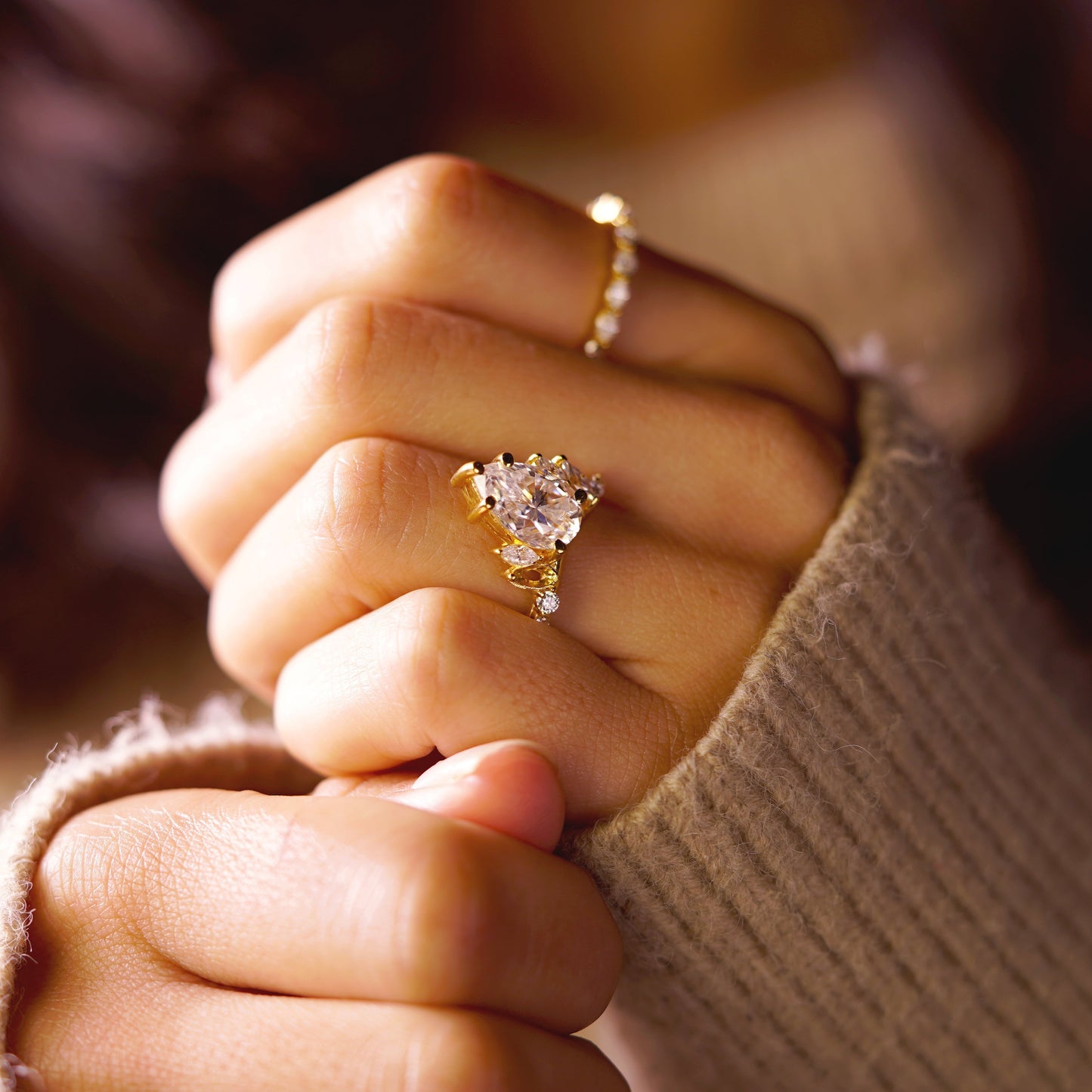 Pear Cut Cluster Lab-Grown Diamond Engagement Ring