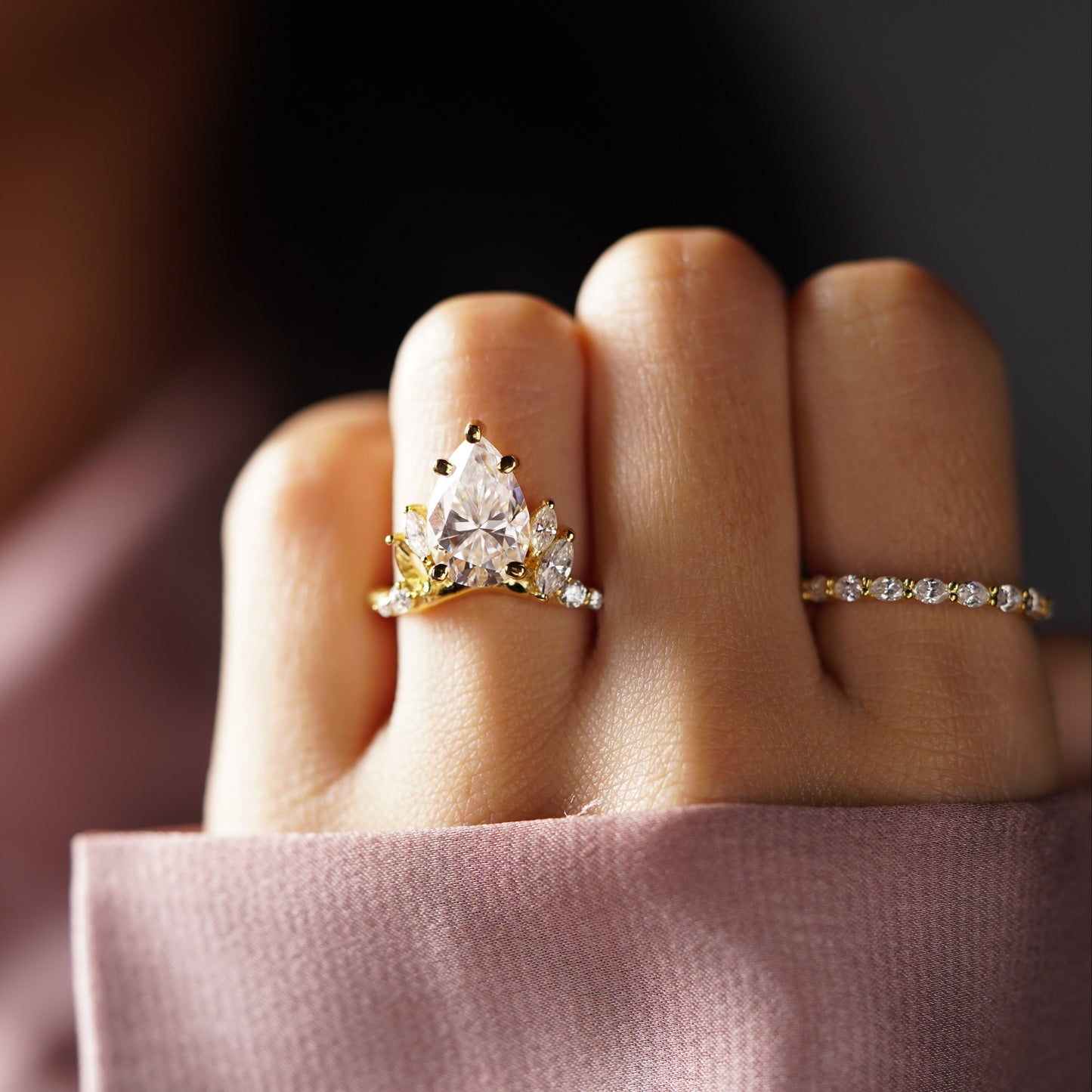 Pear Cut Cluster Lab-Grown Diamond Engagement Ring