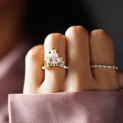 Pear Cut Cluster Lab-Grown Diamond Engagement Ring