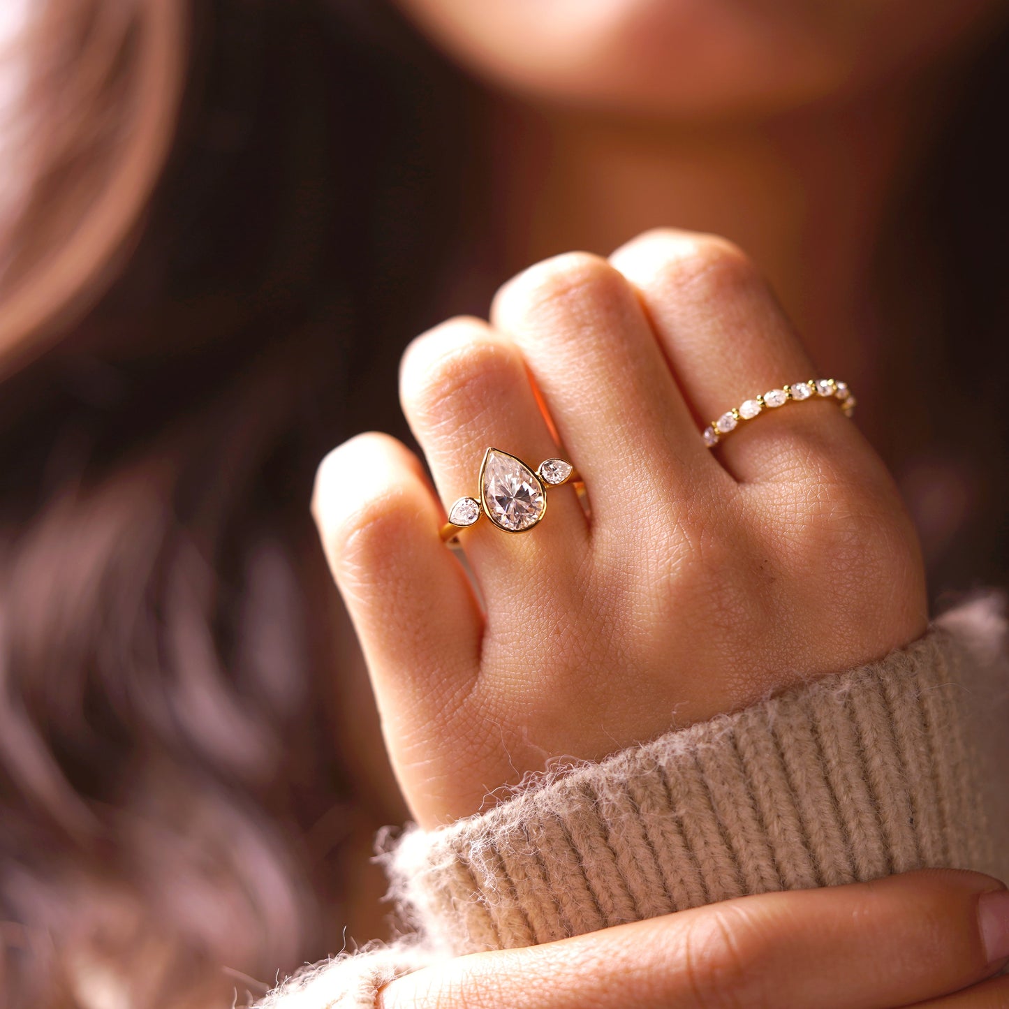Pear Cut Three Stone Lab-Grown Diamond Engagement Ring