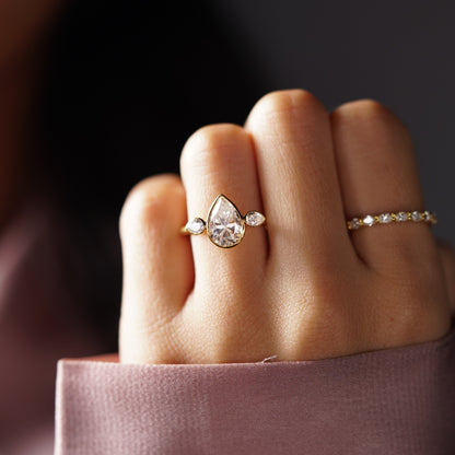 Pear Cut Three Stone Lab-Grown Diamond Engagement Ring