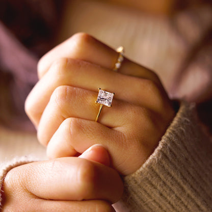 Princess Cut Solitaire Cathedral Lab-Grown Diamond Engagement Ring