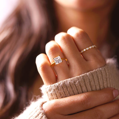 Princess Cut Solitaire Cathedral Lab-Grown Diamond Engagement Ring