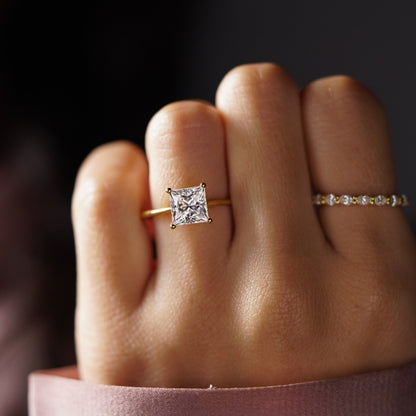 Princess Cut Solitaire Cathedral Lab-Grown Diamond Engagement Ring