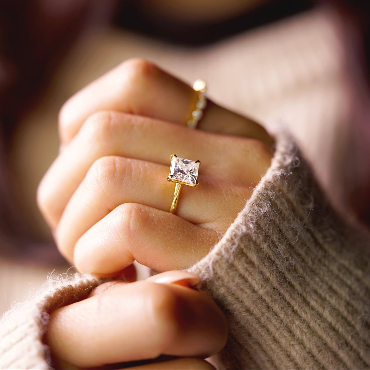 Princess Cut Solitaire Cathedral Lab-Grown Diamond Engagement Ring