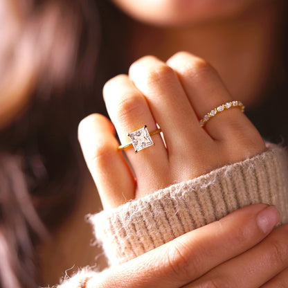 Princess Cut Solitaire Cathedral Lab-Grown Diamond Engagement Ring