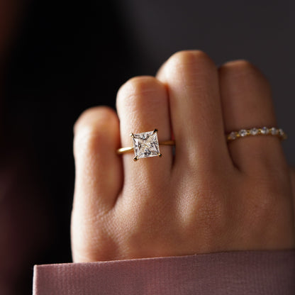 Princess Cut Solitaire Cathedral Lab-Grown Diamond Engagement Ring