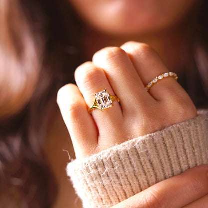 Emerald Cut Solitaire Split Shank Lab-Grown Diamond Engagement Ring