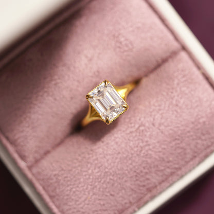 Emerald Cut Solitaire Split Shank Lab-Grown Diamond Engagement Ring