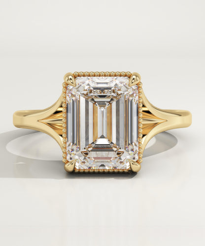 Emerald Cut Solitaire Split Shank Lab-Grown Diamond Engagement Ring