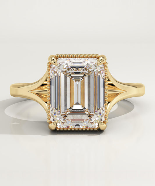 Emerald Cut Solitaire Split Shank Lab-Grown Diamond Engagement Ring
