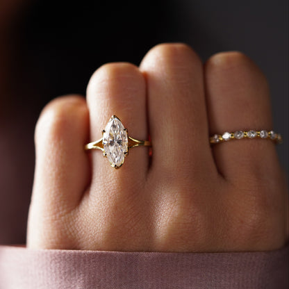Marquise Cut Solitaire Split Shank Lab-Grown Diamond Engagement Ring