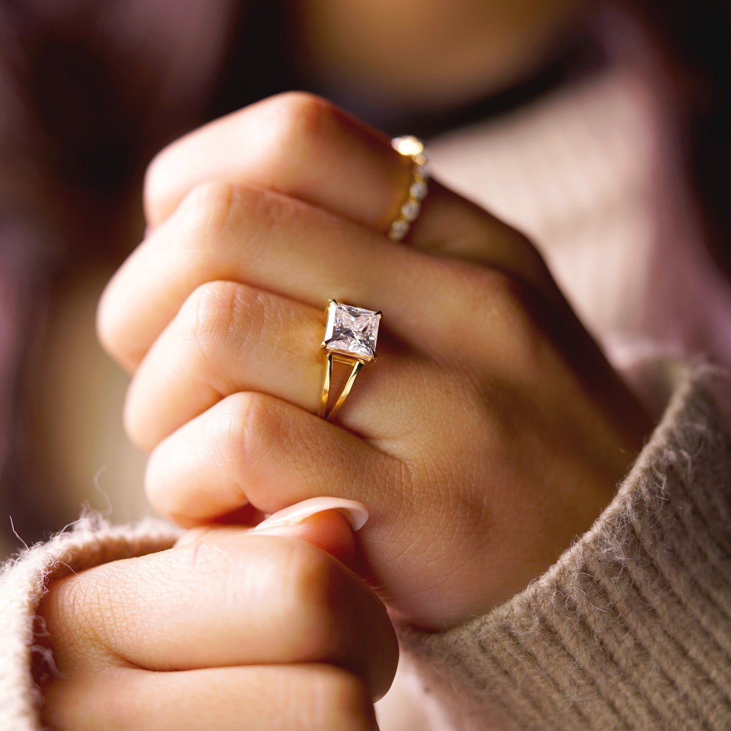Princess Cut Solitaire Split Shank Lab-Grown Diamond Engagement Ring