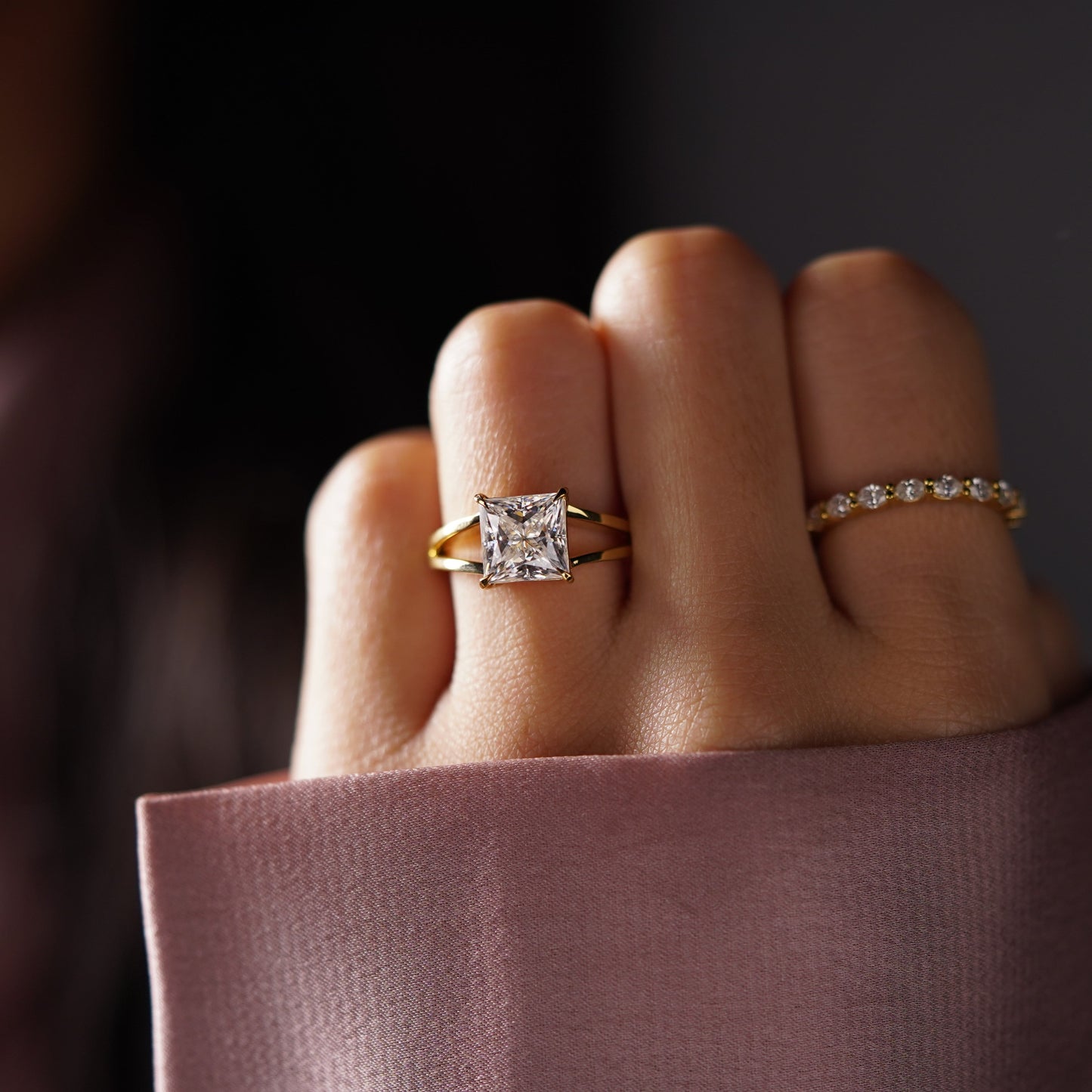 Princess Cut Solitaire Split Shank Lab-Grown Diamond Engagement Ring