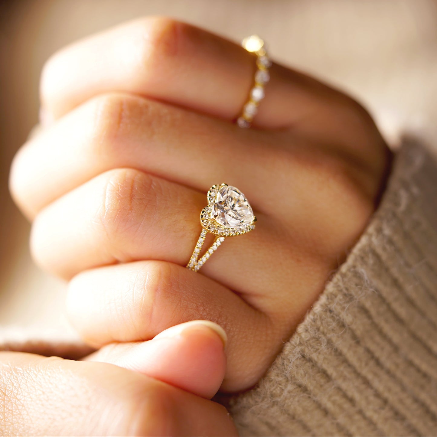 Heart Cut Halo & Pave Split Shank Lab-Grown Diamond Engagement Ring