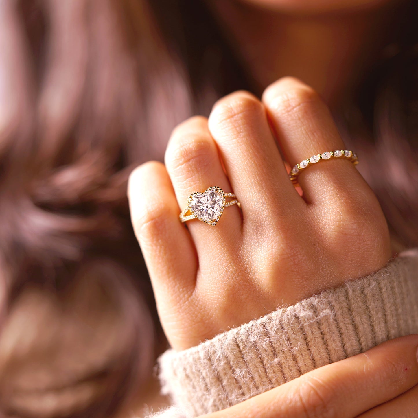 Heart Cut Halo & Pave Split Shank Lab-Grown Diamond Engagement Ring