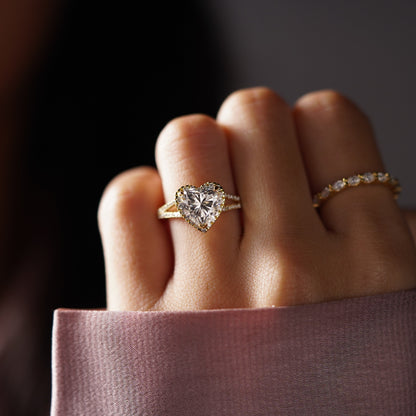 Heart Cut Halo & Pave Split Shank Lab-Grown Diamond Engagement Ring