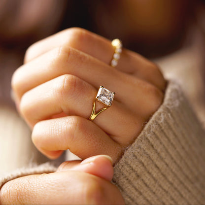 Asscher Cut Solitaire Split Shank Lab-Grown Diamond Engagement Ring