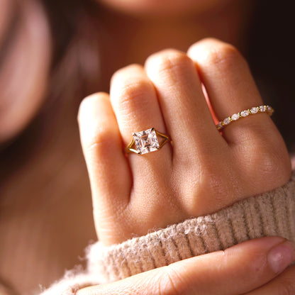 Asscher Cut Solitaire Split Shank Lab-Grown Diamond Engagement Ring