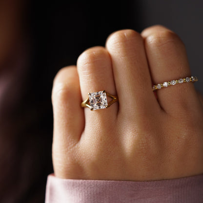 Asscher Cut Solitaire Split Shank Lab-Grown Diamond Engagement Ring