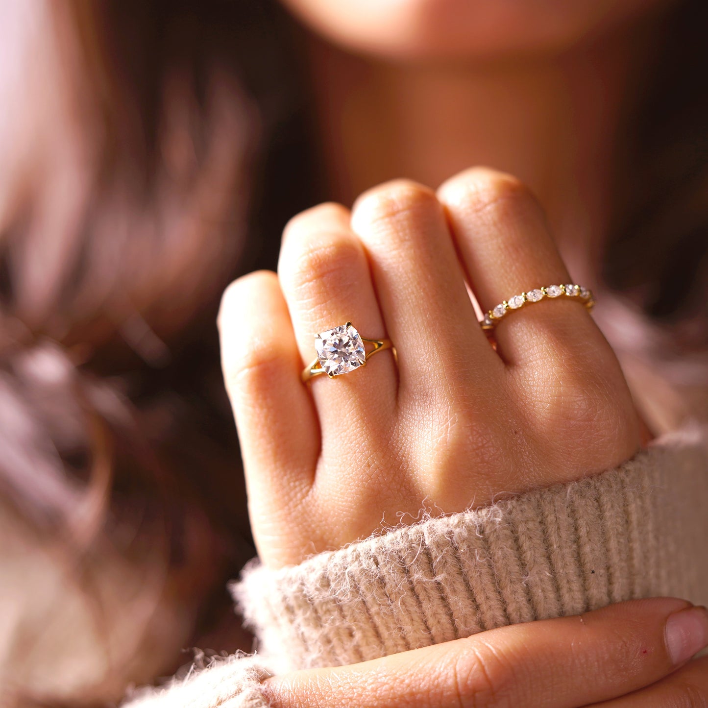Cushion Cut Solitaire Split Shank Lab-Grown Diamond Engagement Ring