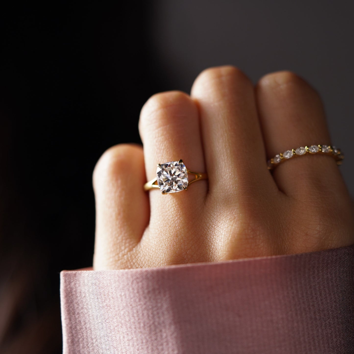 Cushion Cut Solitaire Split Shank Lab-Grown Diamond Engagement Ring