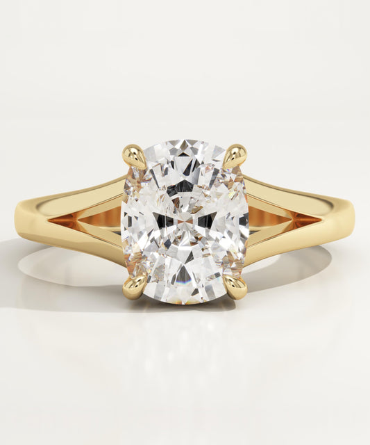 Elongated Cushion Cut Solitaire Split Shank Lab-Grown Diamond Engagement Ring