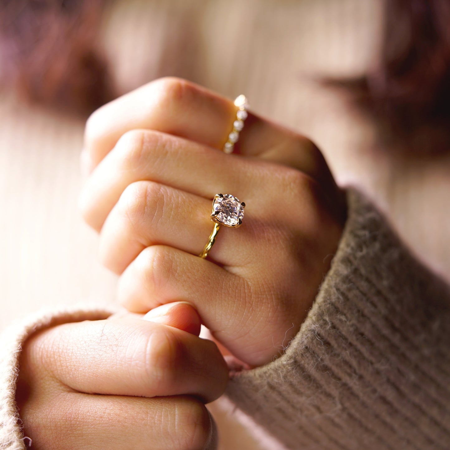 Round Cut Twisted Shank Lab-Grown Diamond Engagement Ring