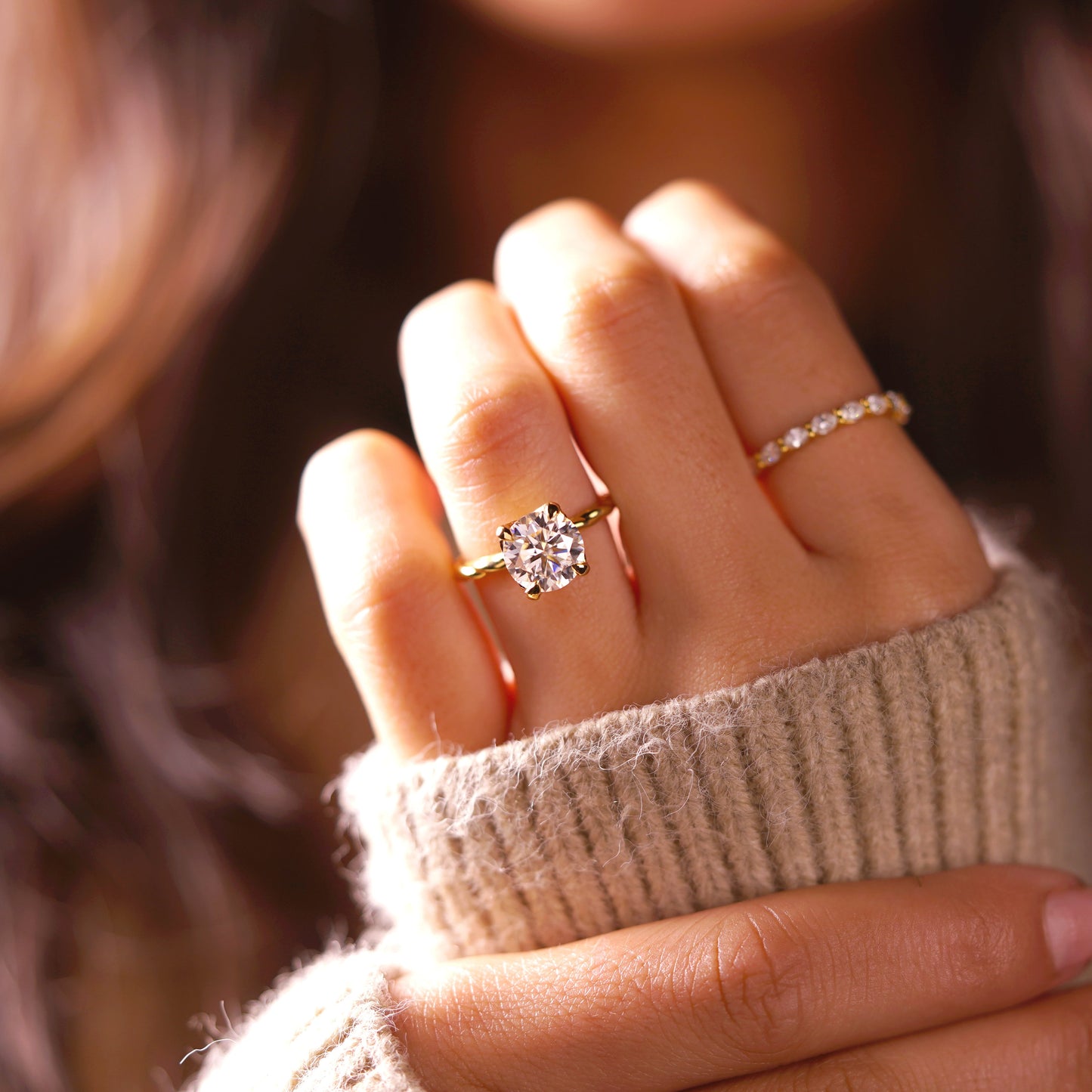 Round Cut Twisted Shank Lab-Grown Diamond Engagement Ring