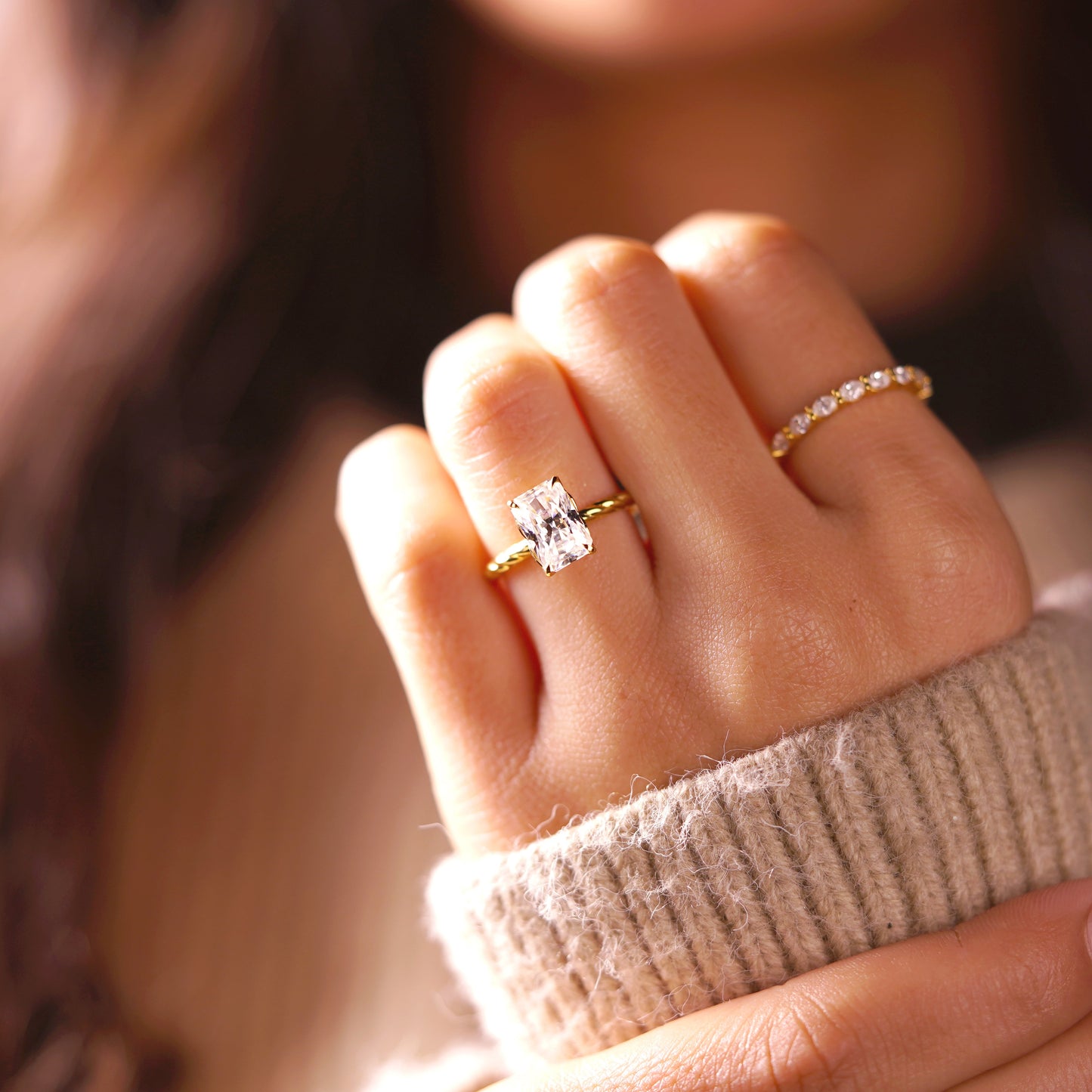 Radiant Cut Twisted Shank Lab-Grown Diamond Engagement Ring