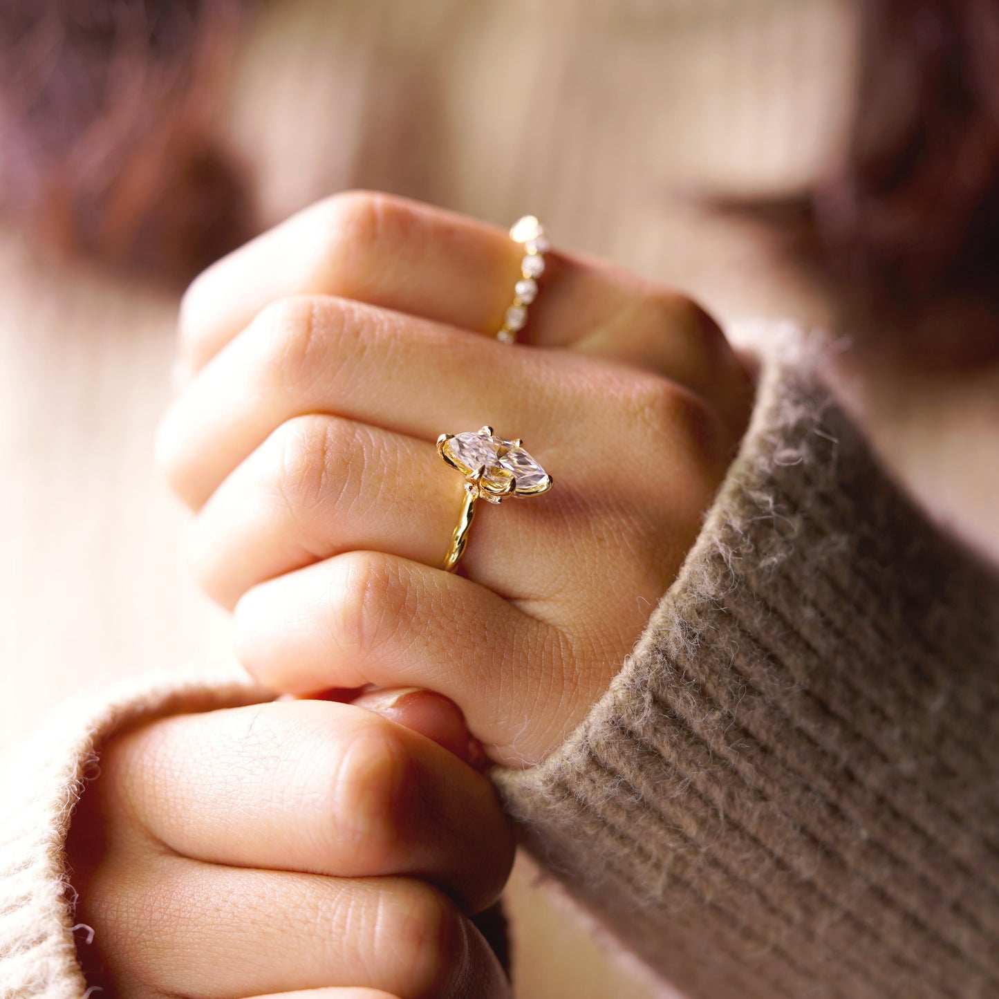 Marquise Cut Twisted Shank Lab-Grown Diamond Engagement Ring