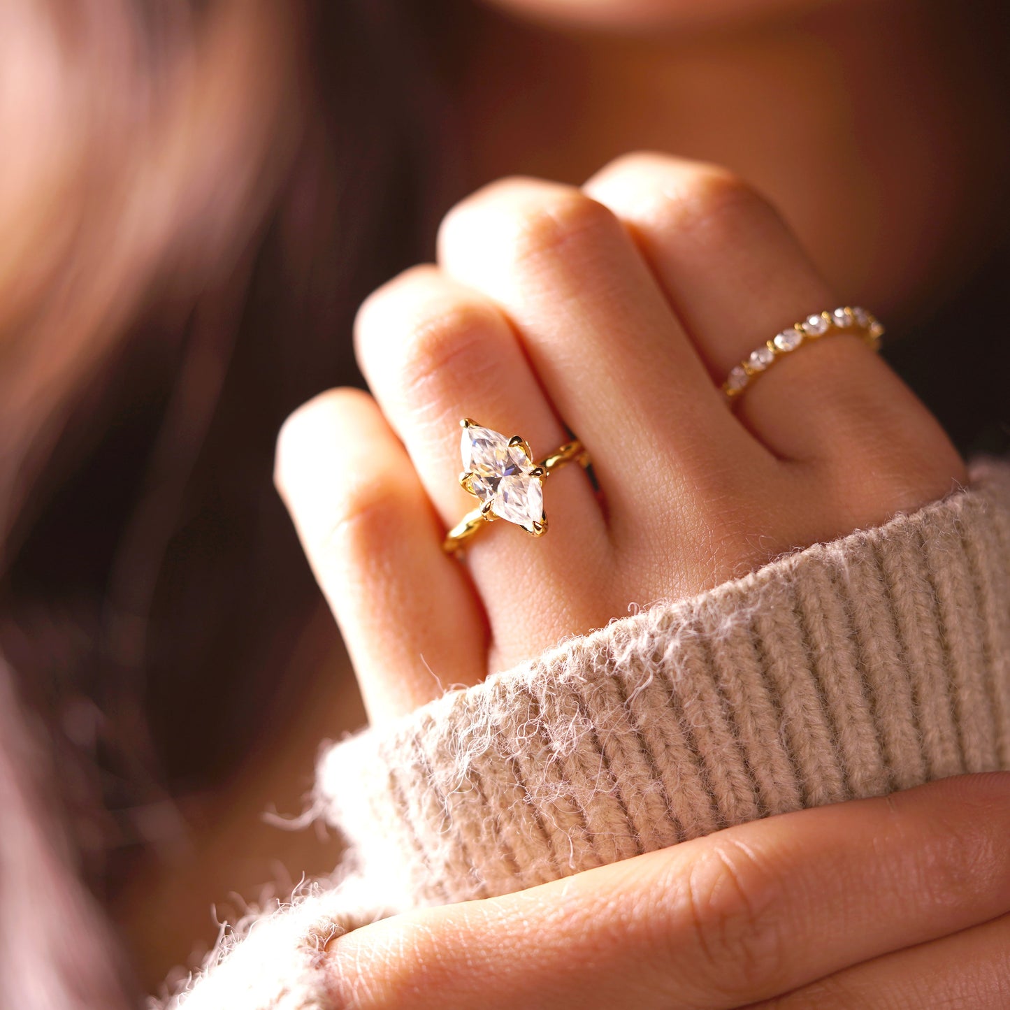 Marquise Cut Twisted Shank Lab-Grown Diamond Engagement Ring