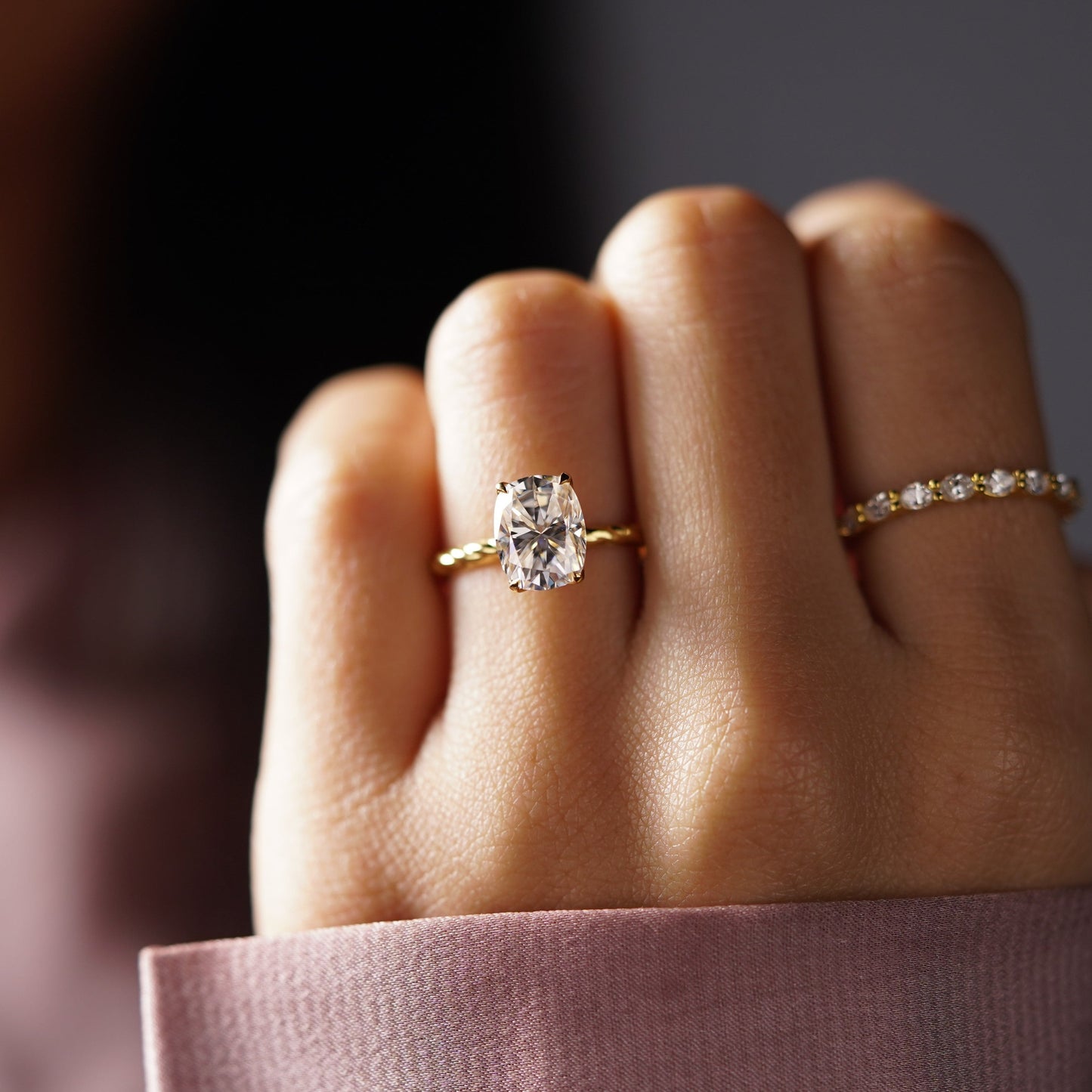 Elongated Cushion Cut Twisted Shank Lab-Grown Diamond Engagement Ring