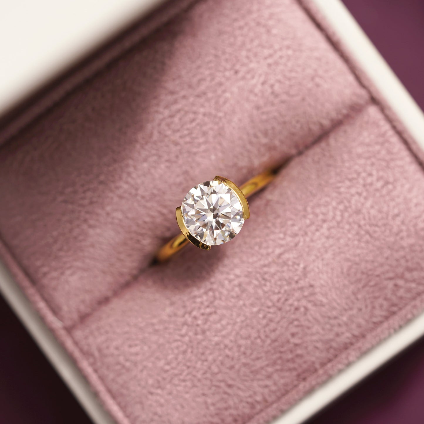 Round Cut Half Bezel Lab-Grown Diamond Engagement Ring