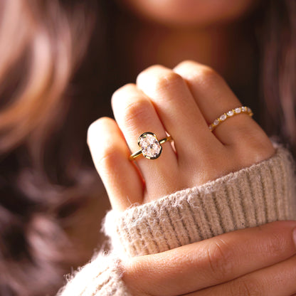 Oval Cut Half Bezel Lab-Grown Diamond Engagement Ring