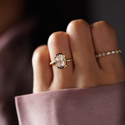Oval Cut Half Bezel Lab-Grown Diamond Engagement Ring