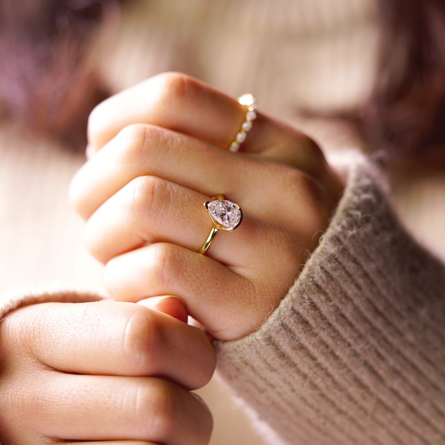 Pear Cut Half Bezel Lab-Grown Diamond Engagement Ring