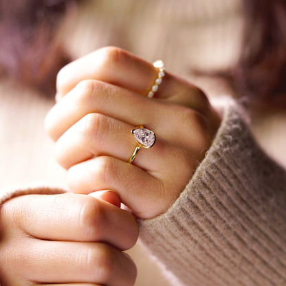 Pear Cut Half Bezel Lab-Grown Diamond Engagement Ring