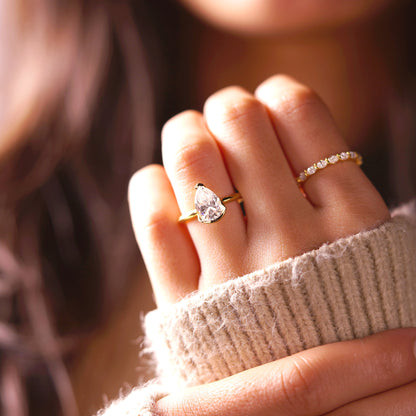 Pear Cut Half Bezel Lab-Grown Diamond Engagement Ring